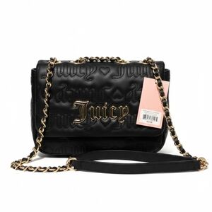 Juicy Couture Black Embossed Crossbody Bag with Gold Chain